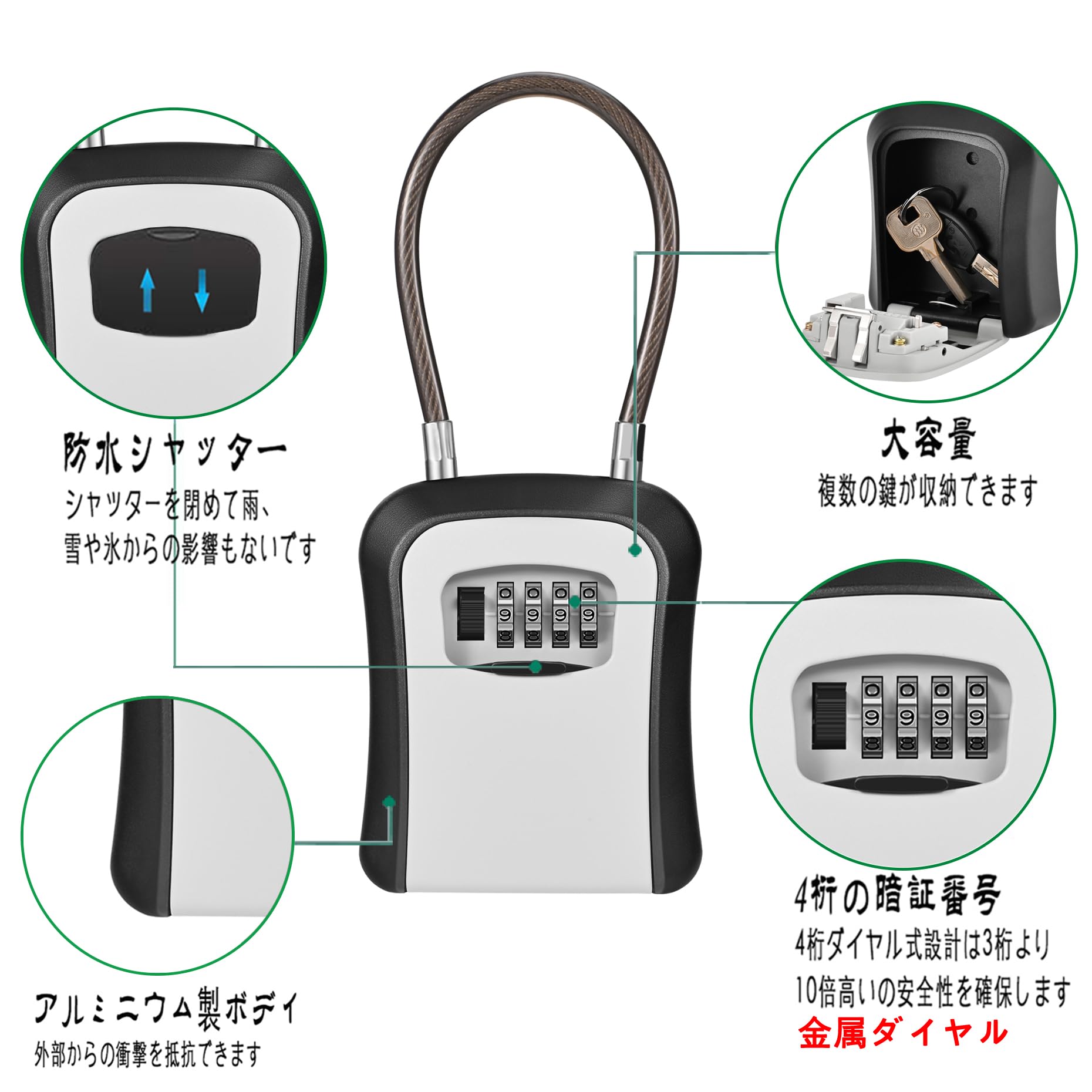 Amazon.co.jp: キーボックス 鍵 ボックス 南京錠 ロック ダイヤル式 4