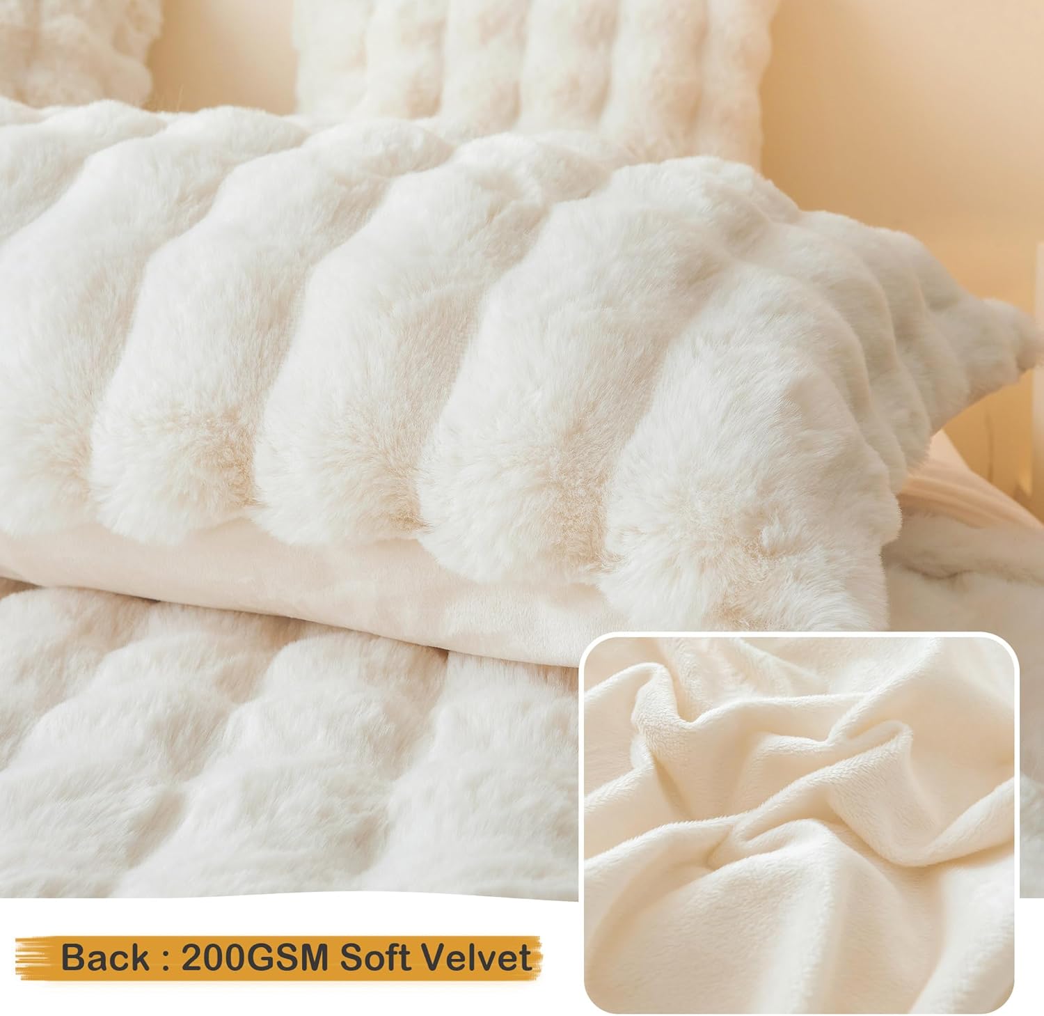 LIFEREVO Fluffy Faux Rabbit Fur Body Pillow Cover, Luxury Ivory Bubble Shaggy Plush Bed Body Pillowcase with Zipper Closure, Long 20"x54" Fuzzy Furry Pillow Case for Adults Kids Girls Teens, Beige - Image 5