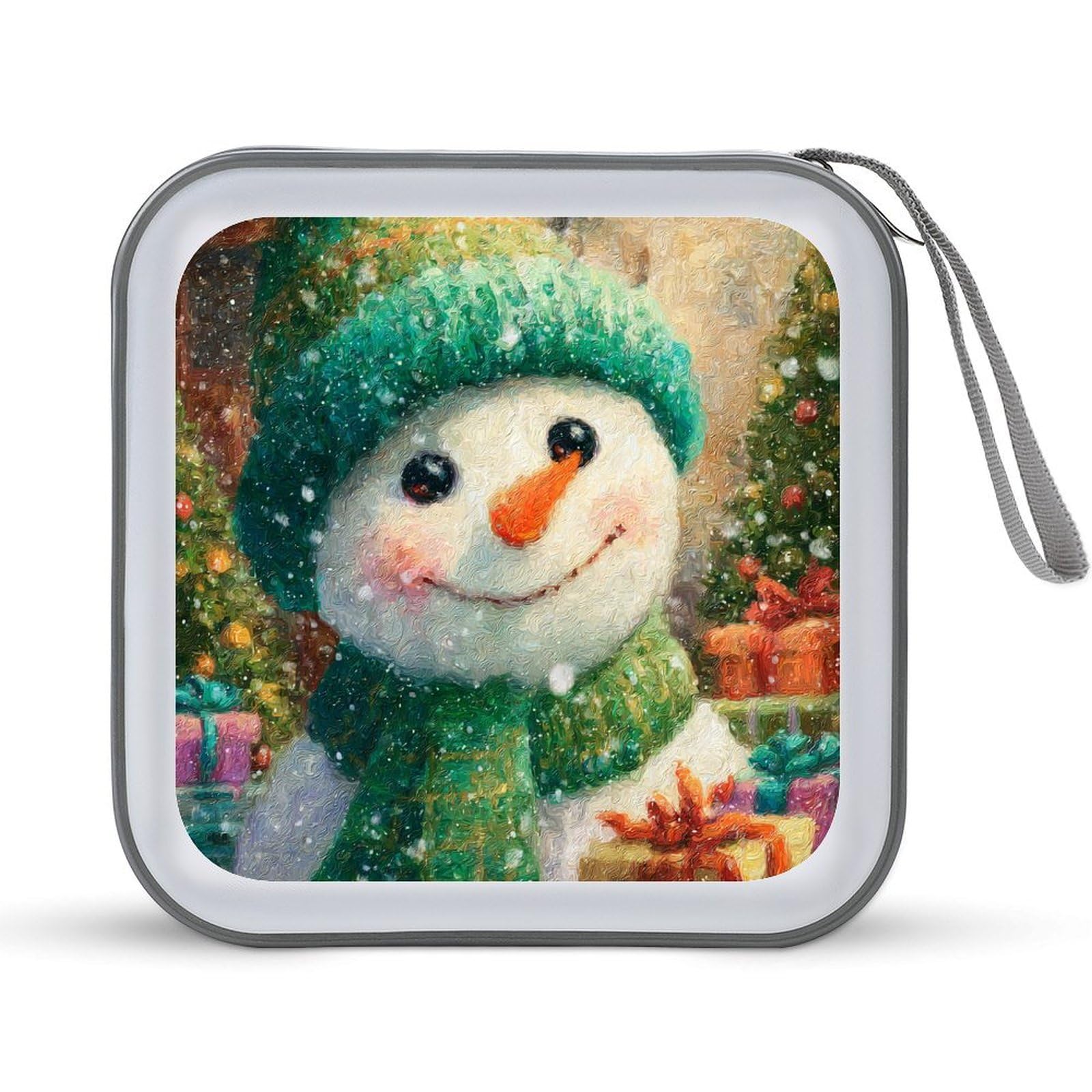 Jubonexis Cute Snowman Wearing Green Hat Scarf CD Case DVD Storage Case Portable