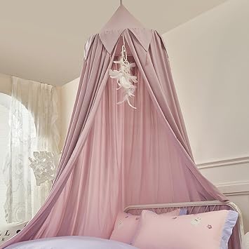 Bed Canopy for Kids, Girls Bed Curtain Bed Room Decor Hanging House Castle Reading Nook Dreamy Canopy(Brown Pink)
