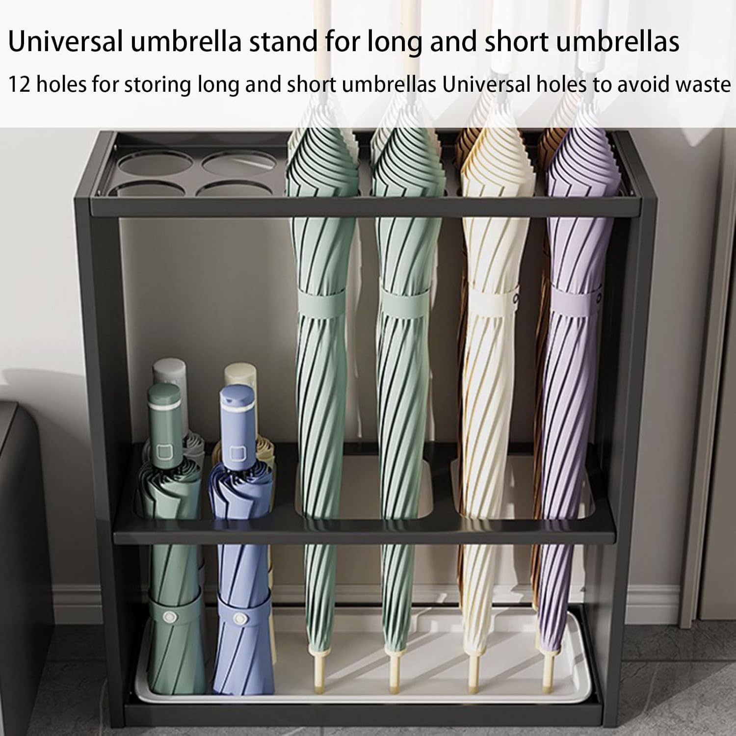 Umbrella Storage Stand with Removable Drip Tray - Indoor Umbrella Holder for Entryway, Hotel Lobby & Office - Multipurpose Walking Stick nizer, Space-Saving Design