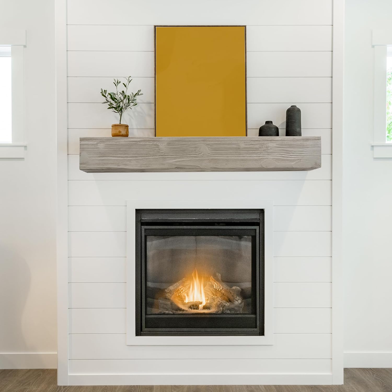 72" Rustic Wood Fireplace Mantel Shelf – Solid Cedar Wall-Mounted Floating Shelf, Gray Finish, 50 lbs Capacity, for Living Room & Kitchen Decor