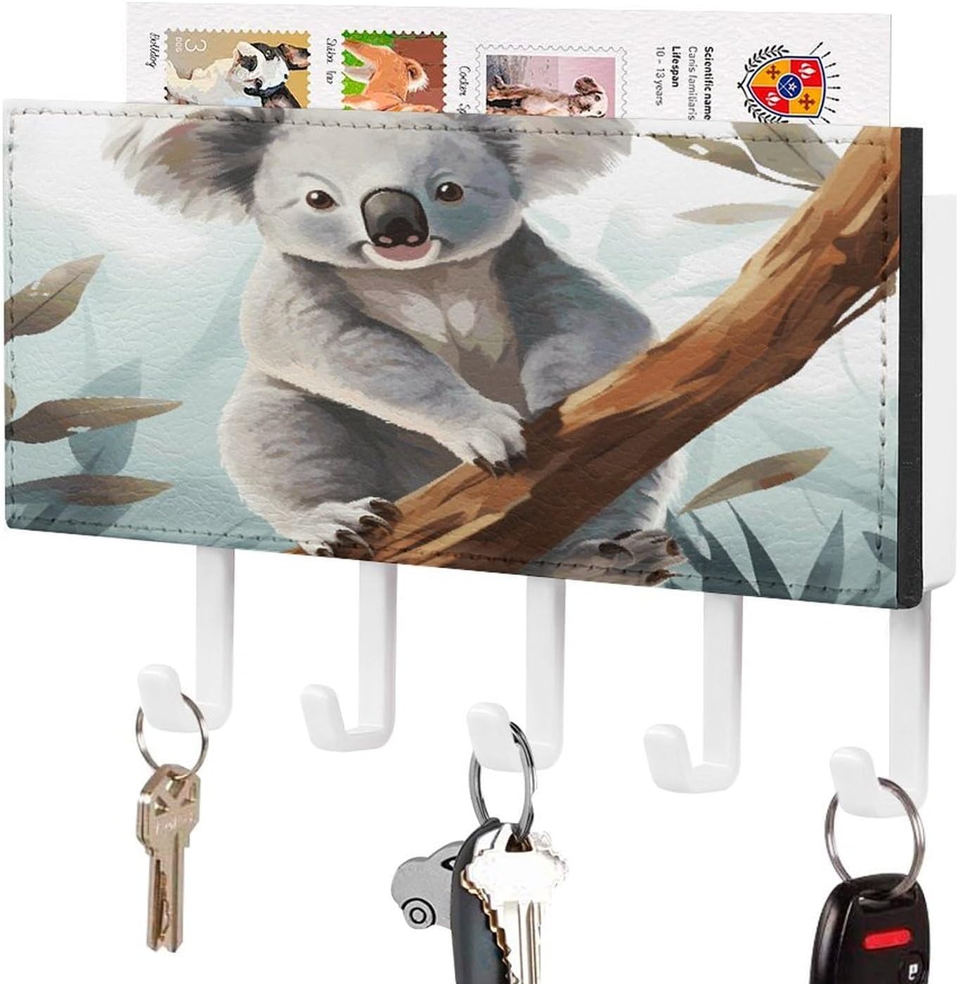Key Holder Wall Mount Key Hanger with 5 Hooks, Decorative Key Rack | Koala And Butterfly Hanging Key Hooks with Mail Organizer for Wall Living Room Kitchen Bathroom Hallway