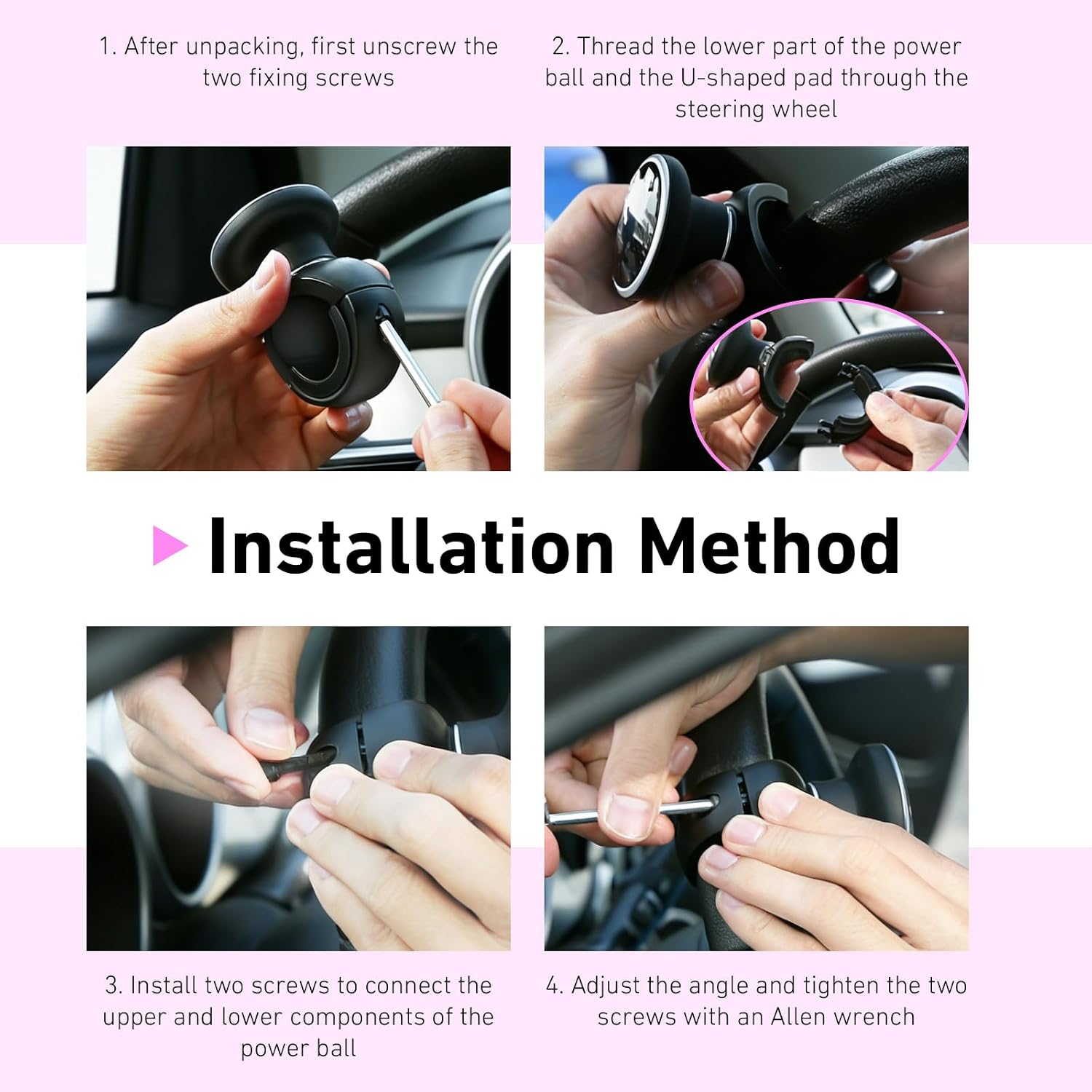 Steering Wheel Knob Spinner, 360 Degree Rotation Assist Steering Wheel Power Handle, Non-Slip Suicide Knob with Metal Bearing, Universal Bearing Power Assist Ball for Cars, Boats (Black)