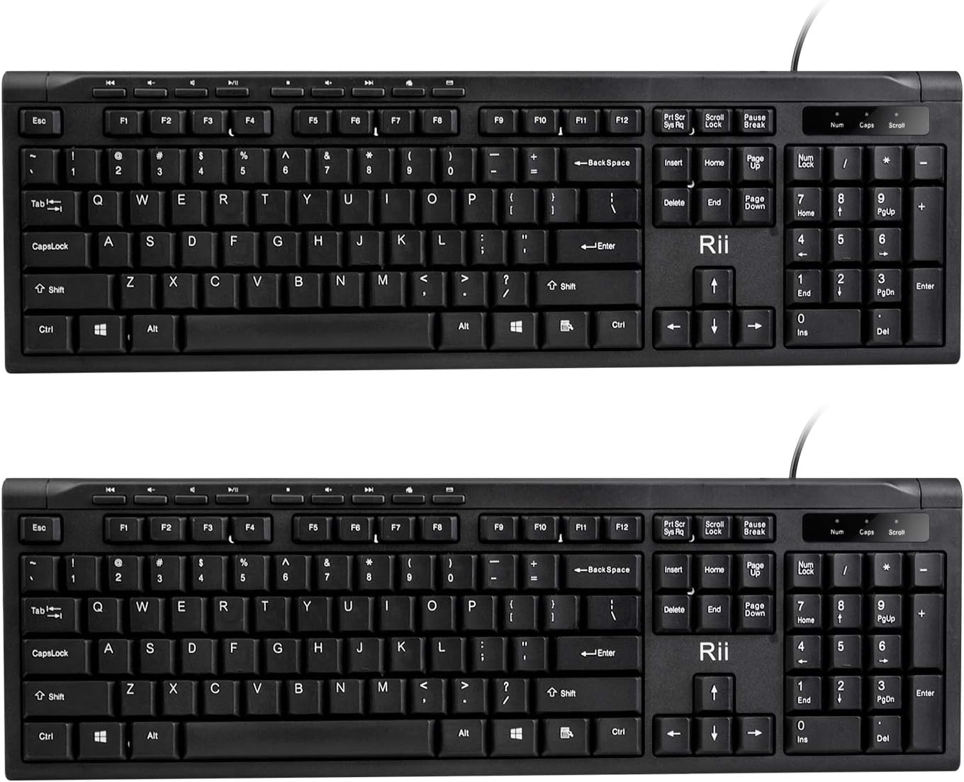 Rii RK907 Ultra-Slim Compact USB Wired Keyboard for Mac and PC,Windows 10/8 / 7 / Vista/XP(Black) (2PCS)
