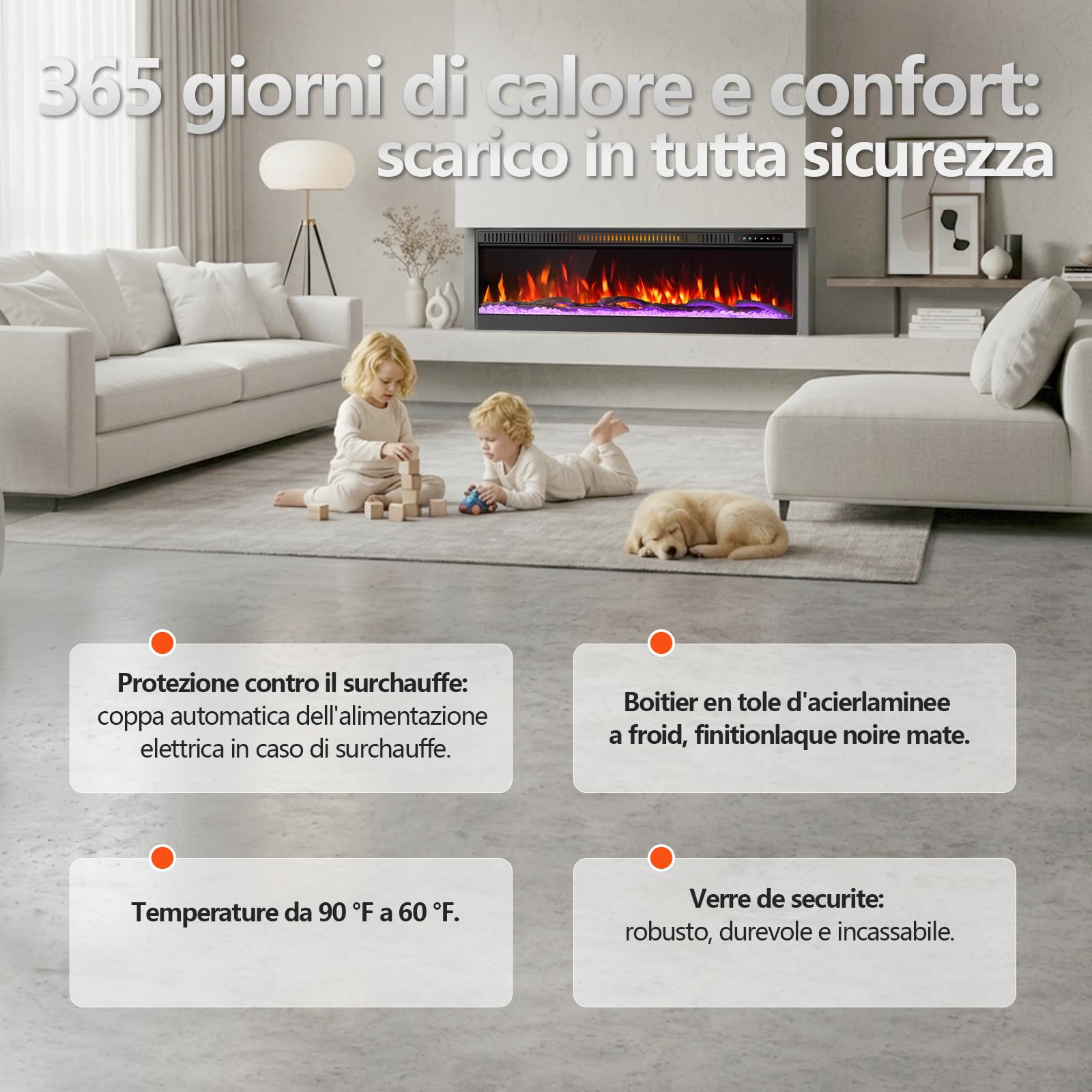 Camino elettrico da 50 pollici 127 cm 3D effetto fiamma telecomando senza batteria