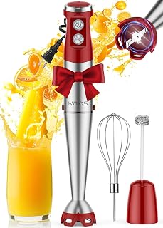 KOIOS Immersion Blender, 1000W Anti-scratch 3-in-1 Hand Blender, Upgraded 12 Speed Stainless Steel Blade Stick Blender with Turbo Mode, Whisk and Milk Frother, Non-BPA, Red