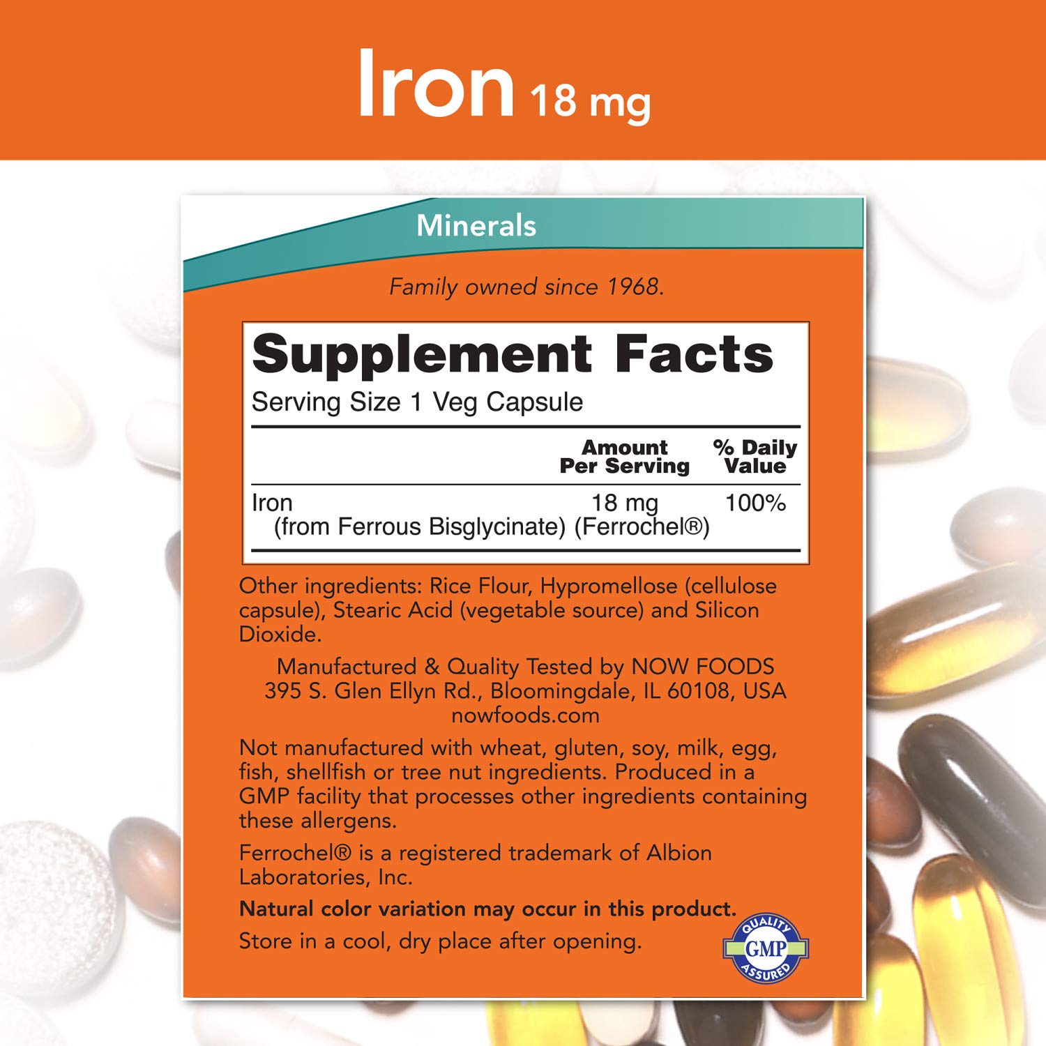 NOW Supplements, Iron 18 mg, NonConstipating*, Essential Mineral, 120