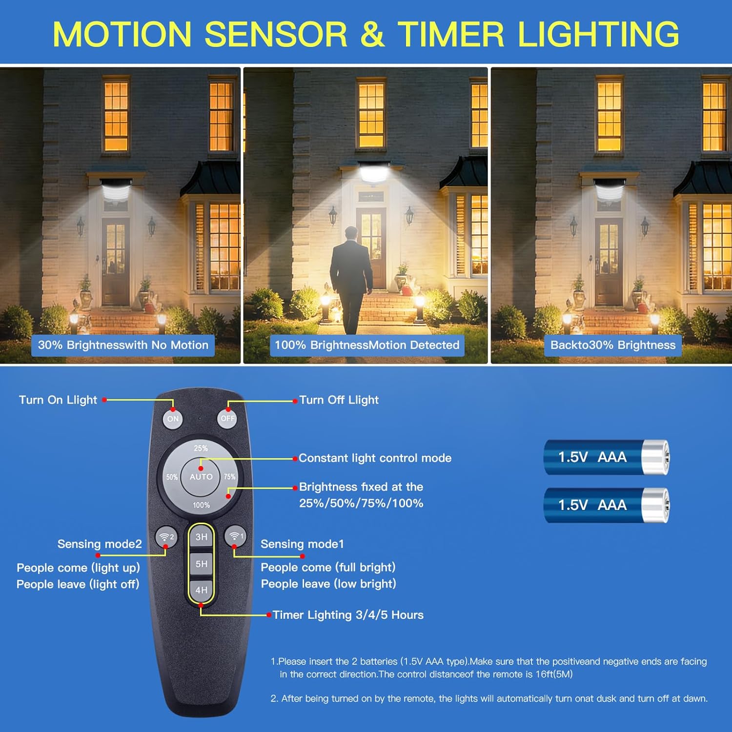 2-Pack Solar Lights Outdoor Waterproof, 9000W Equivalent Solar Street Light 6500K with Motion Sensor, IP66 Flood Lights with Remote Control for Yard Garden Parking Lot Driveway, 15000LM 630 LED