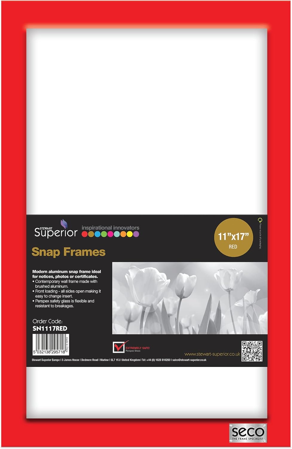 SECO 25mm Mitred Snap Frame, 11"x17", Red (SN1117RED), 11" X 17" 11" X 17" RED