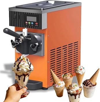 Soft Serve Ice Cream Maker Machine, Commercial Countertop, 4-8kg/h, 750W, LCD Touch Panel for Restaurants, Dessert Shops