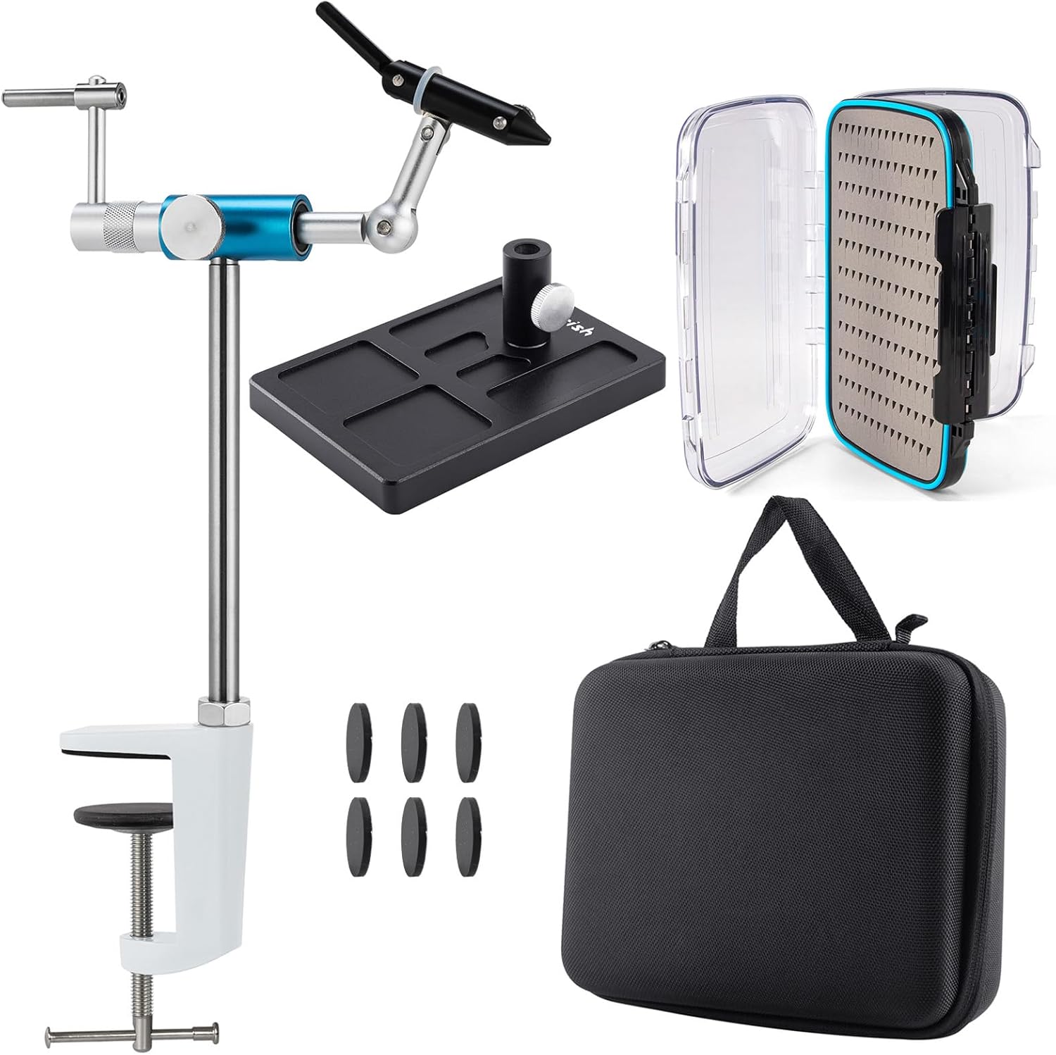 Dr.Fish Fly Tying Vise Complete Kit with Pedestal Base with 1 Pack Fly Fishing Box L:7.5X4.8X1.6"