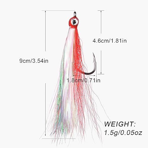 Miniatura 13 de Clouser Minnow - Señuelo de pesca con mosca, señuelo de pesca con mosca de agua salada, moscas de lubina a rayas de pesca con cola de buque