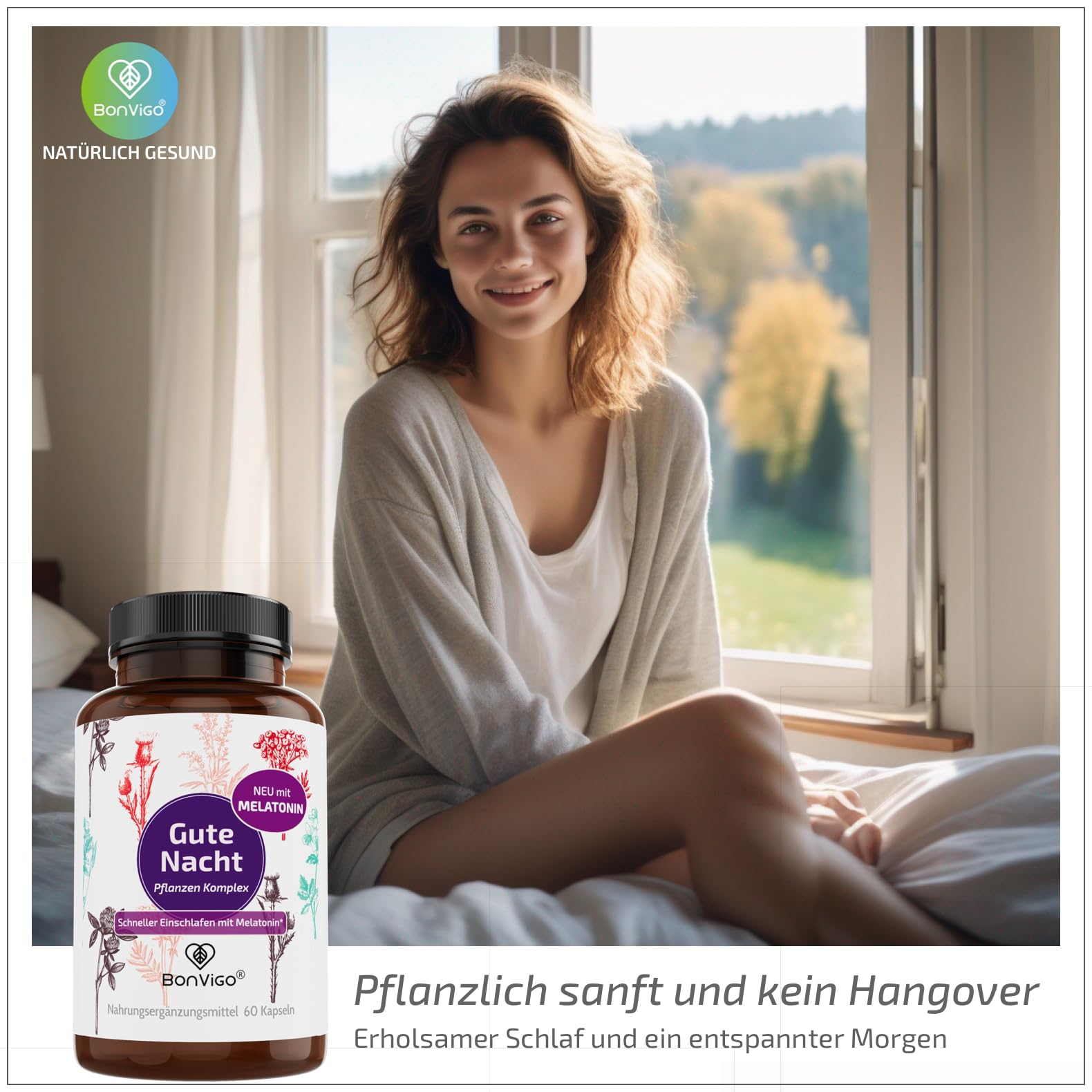 Gute Nacht Kapseln - Jetzt verbessert: Schneller einschlafen mit Melatonin* - Wertvolle Pflanzen-Extrakte Passionsblume und Baldrian - B-Vitamine für Nerven, Herz, Hormone** (2)