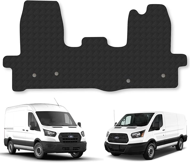Floor Mats for Ford Transit (2014+) Rubber Tailored Fit Van Mat Set Black Accessory Custom Fitted 1 Piece Front - Anti-Slip, Heavy-Duty & Waterproof with Clips