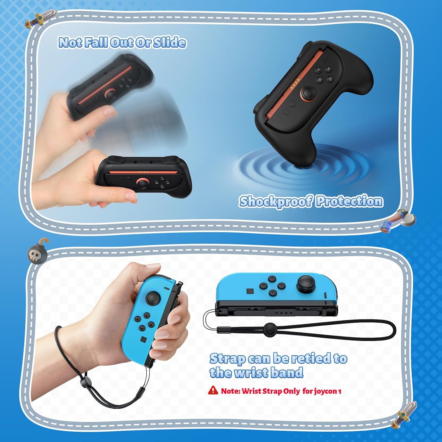 [Switch 1/2 Compatible] FASTSNAIL Grips for Nintendo Switch 2(2025)/1&OLED for Joy-Con 2, Wear-Resistant & Anti-Slip Controller Grips Handle Kit, Switch 2 Joypad Holder Accessories (Black,Black) - Image 8