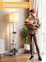 Vista 4 de Lámpara de pie con estantes para sala de estar roble gris, lámpara de pie con estante con bombilla LED de 3 CCT, lámpara de columna de pie