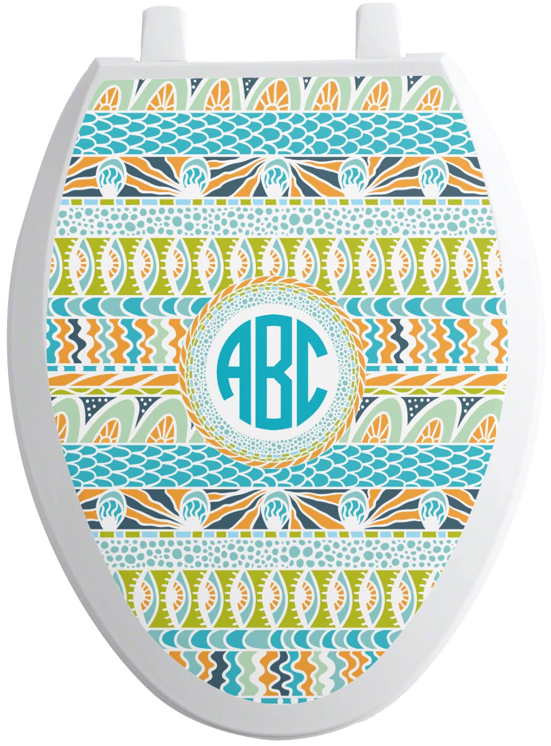 YouCustomizeIt Personalized Abstract Teal Stripes Toilet Seat Decal - Elongated