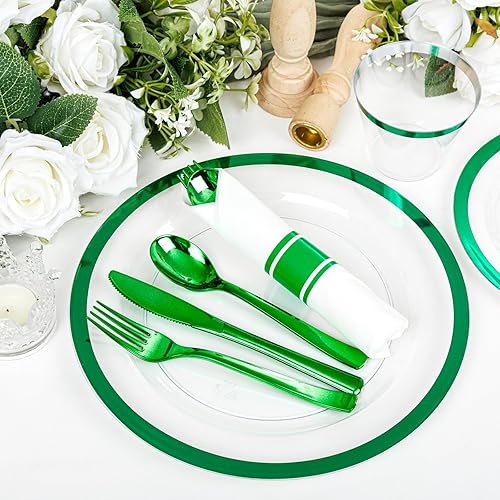 Miniatura 6 de I00000 Juego de 350 platos de plástico verde transparente para decoración de primavera del día de San Patricio, incluye 100 platos de cena y postre,