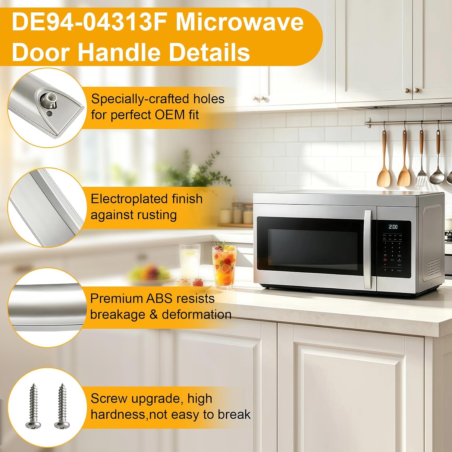 New Upgraded ME16A4021AS Microwave Door Handle, DE94-04313F Assembly Handle Compatible with Samsung ME16A4021AS/AA Microwave, Replaces for Samsung Microwave Door Handle ME16A4021AS, Same as OEM Handle