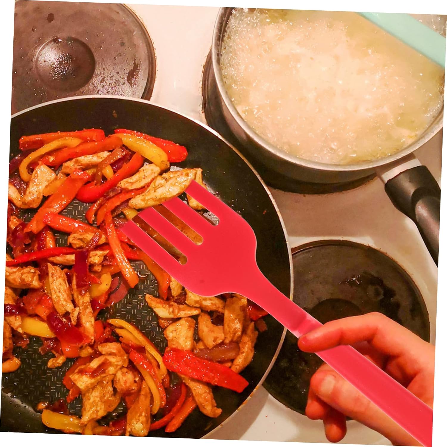 Silicone Cooking Fork Large Pasta Server with Anti Slip Grip