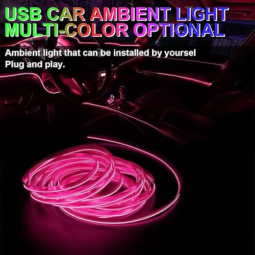Miniatura 3 de Tira de luces LED de cable EL, tira de luz de neón automática USB de 10 pies con borde de costura, kits de iluminación ambiental electrouminiscente