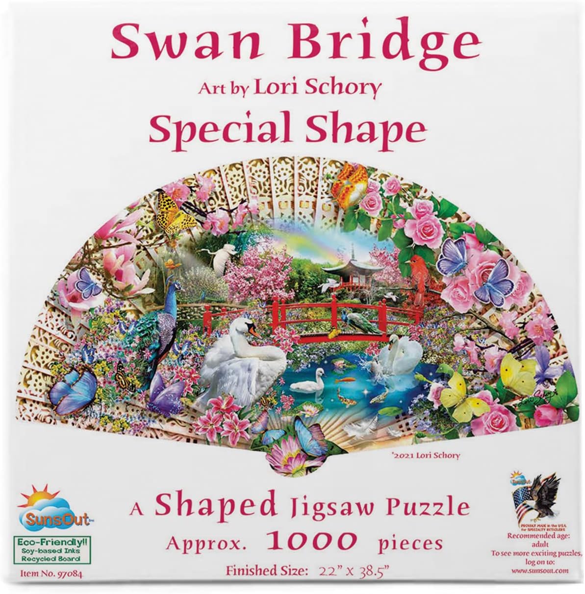 SUNSOUT INC - Swan Bridge - 1000 pc Special Shape Jigsaw Puzzle by Artist: Lori Schory - Finished Size 22" x 38.5" - MPN# 97084