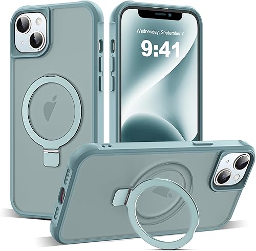 Miniatura 53 de Funda de grado militar compatible con iPhone 14 Plus de 6.7 pulgadas, con soporte magnético invisible tipo anillo, compatible con MagSafe y gran