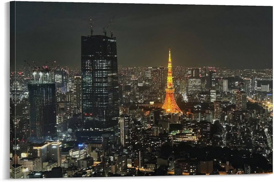 Amazon.co.jp: 町並み 夜景 東京タワー ポスター 自然風景 風景画