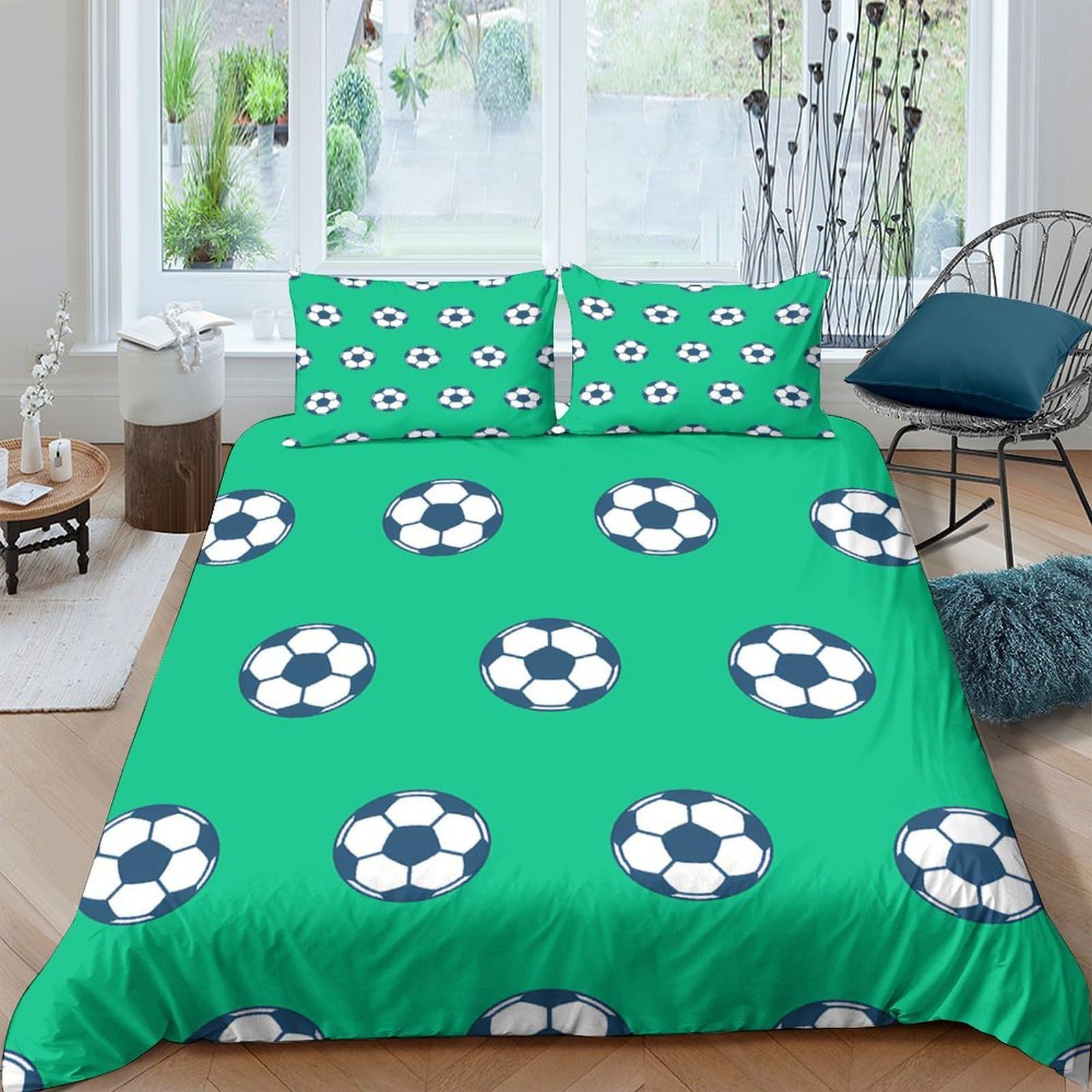 Ctjqhvkz Style-1 3D Printed Football Pattern Fitted Sheet Microfiber Soft Green Soccer Bed Cover For Bedroom Guest Room Easy Care Single（135X200cm）