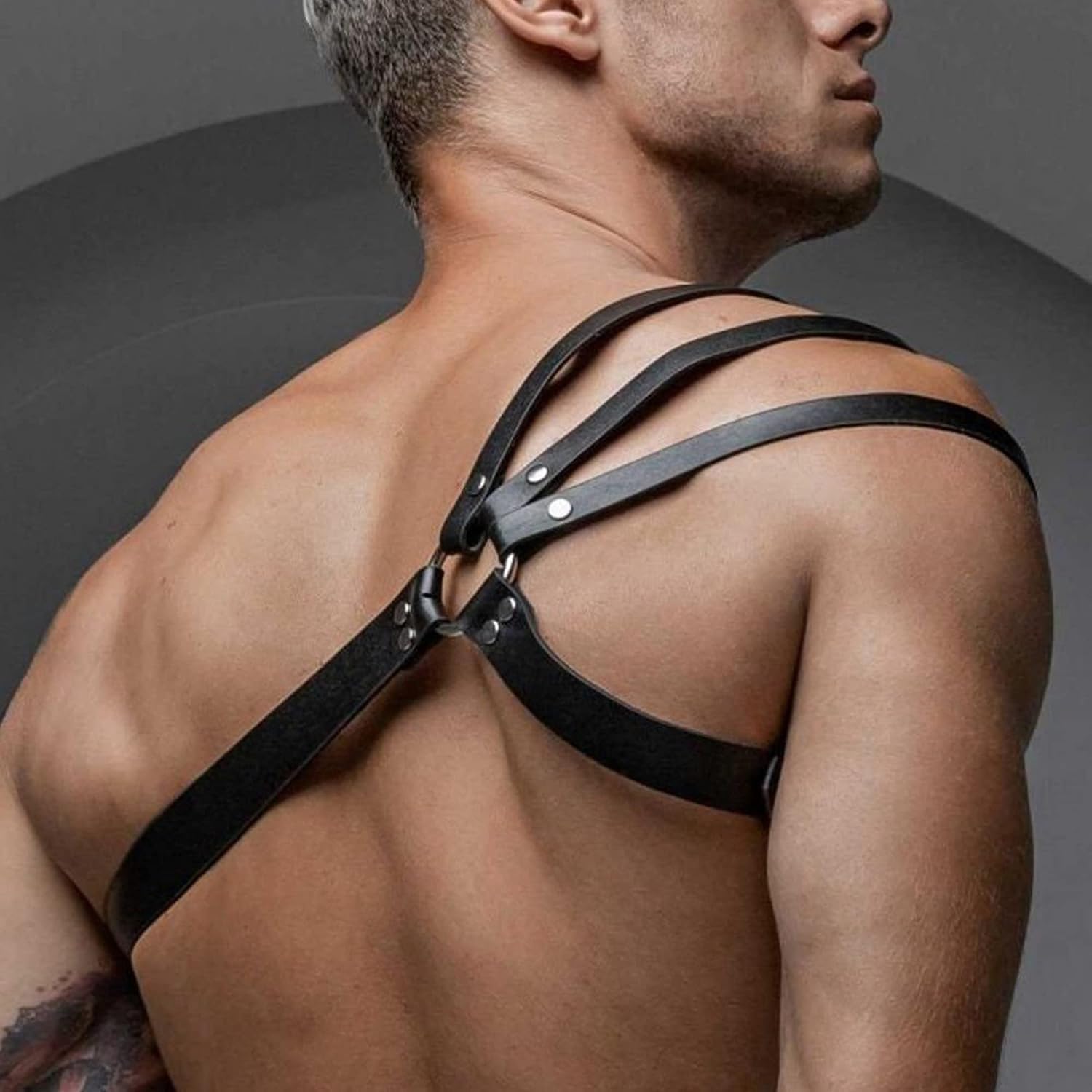 Men Gothic PU Leather Chest Harness, Adjustable Shoulder & Upper Body Straps, Clubwear Cosplay Accessory for Valentine's Day, Mardi Gras, Halloween, Dance Ball & Bachelor Party