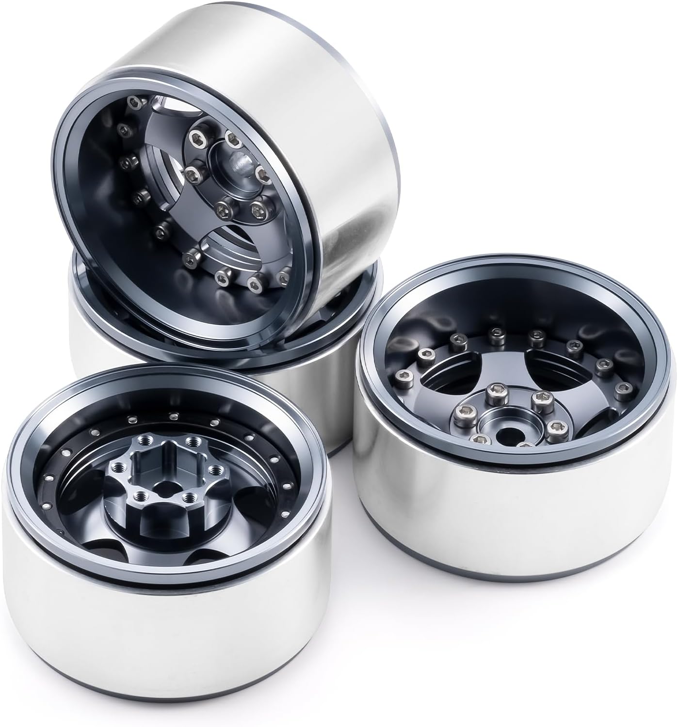 RCLIONS 4PCS Aluminum 1.9inch Beadlock Wheel Rims Upgrades for Axial SCX10 I II III TRX4 GEN7 GEN8 1/10 RC Crawler Truck Car (Titanium)