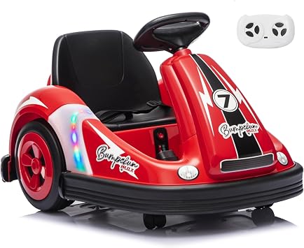 12V Kids Bumper Car, 3.1 Mph Max, Toddler Bumper Car with Big Wheel, Electric Bumper Cars with Remote, 360Spin, DIY Stickers, Music, Led Lights - Easy for Toddlers to Drive Red