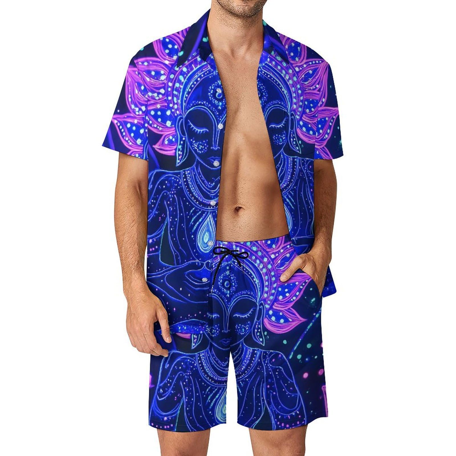 Conjunto de playa de hombre con camiseta de botones para vacaciones y tardes de relax 8