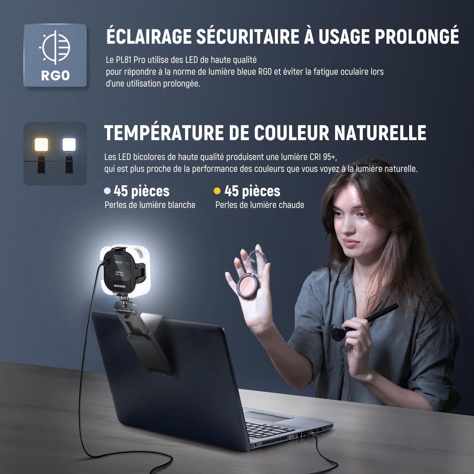 NEEWER Lumière Vidéo Conférence LED Lampe Streaming avec App Contrôle Mac/PC, Monture&Support de Moniteur 2 en 1, Éclairage de Webcam USB 2900K-7000K pour Visioconference, Réunion Zoom, PL81 Pro