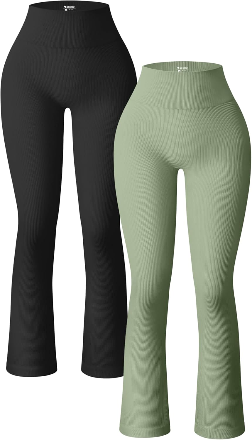 OQQ Women's 2 Piece Yoga Pants Ribbed Seamless Workout High Waist Bell Bottoms Flare Leggings