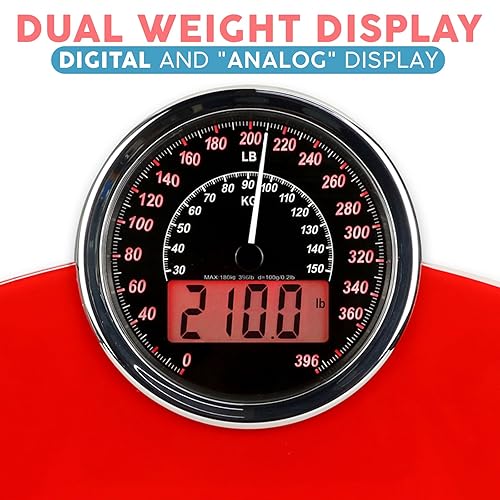 Miniatura 3 de Adamson Báscula de pesaje analógica y digital híbrida 2 en 1 para peso corporal de hasta 400 libras, vidrio templado grueso, pantalla extragrande,