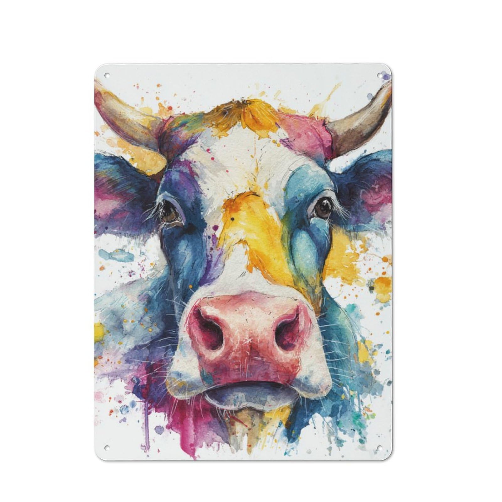 Junmoney Vibrant Cow Art Metal Plaque 40X30cm With For Garage Wall, Retro Decor, For Themed Interiors In Garages And Workshops