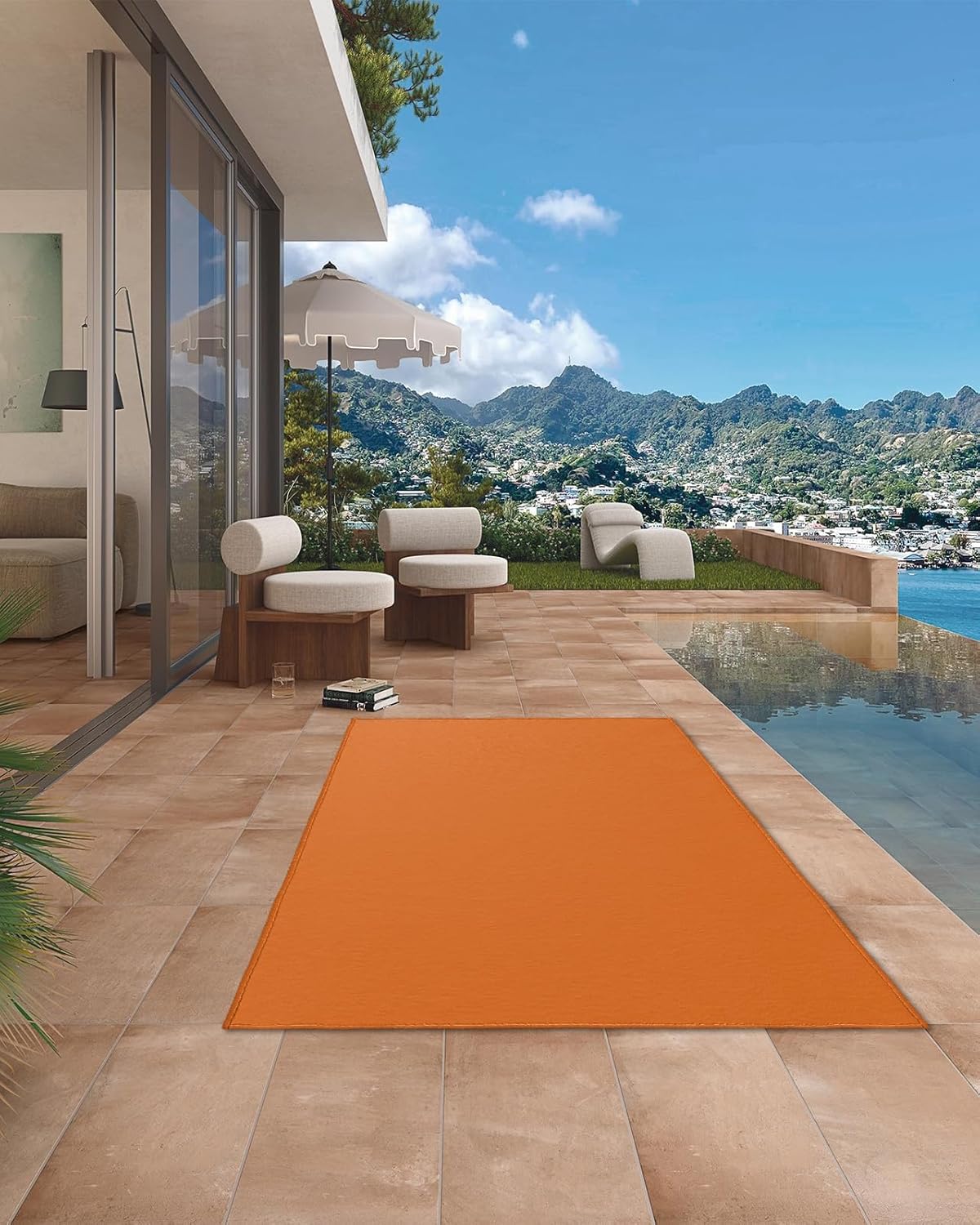 Outdoor Rug 4x6 ft Bright Orange Outdoor Large Area Rug Non Slip Rubber Solid Color Washable Front Door Mat RV Rug Camping Carpet Patio Outdoor Rugs for Backyard Balcony Deck Porch Indoor Outside