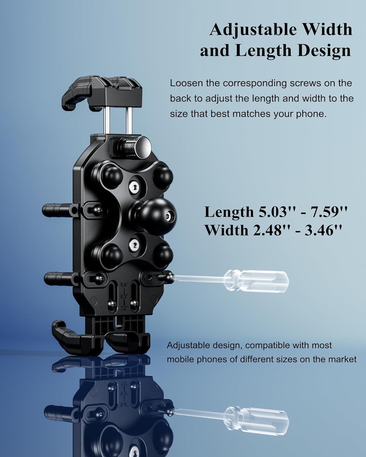 BRCOVAN 1'' Ball Phone Mount Holder with Vibration Dampener & Secure Lock, Fit for RAM Mounts B Size Double Socket Arm, for Motorcycle ATV UTV Car Bike Boat Truck Scooter, Fit 5.4-7.2'' Cellphones