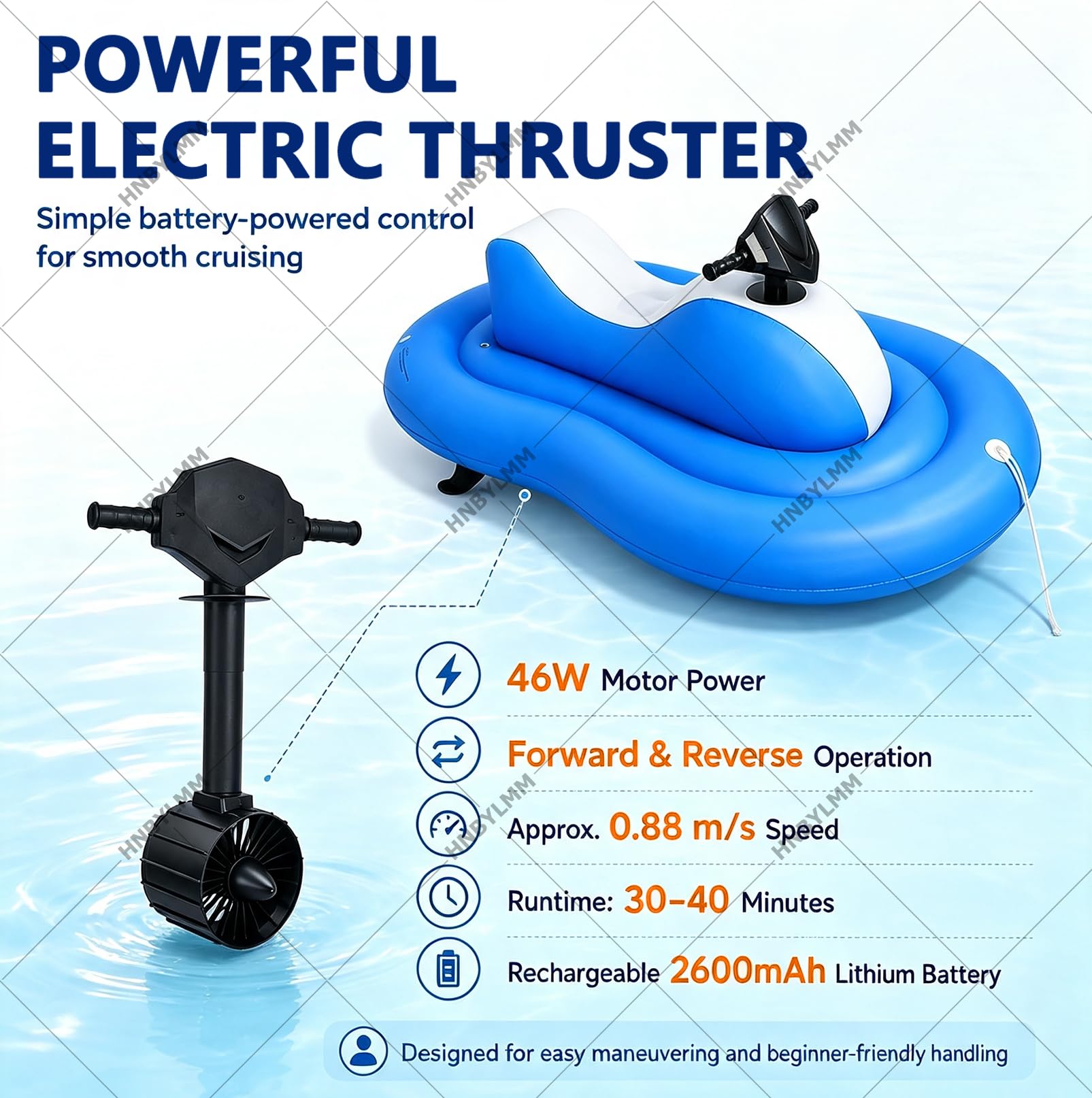 Moto D'acqua Gonfiabile Motorizzata per Adulti, Galleggiante per Piscina | Gommone Elettrico con Batteria da 2600 mAh, Portata di 120 KG, Autonomia di 30-60 Min, per Lago, Spiaggia e Sport Acquatici