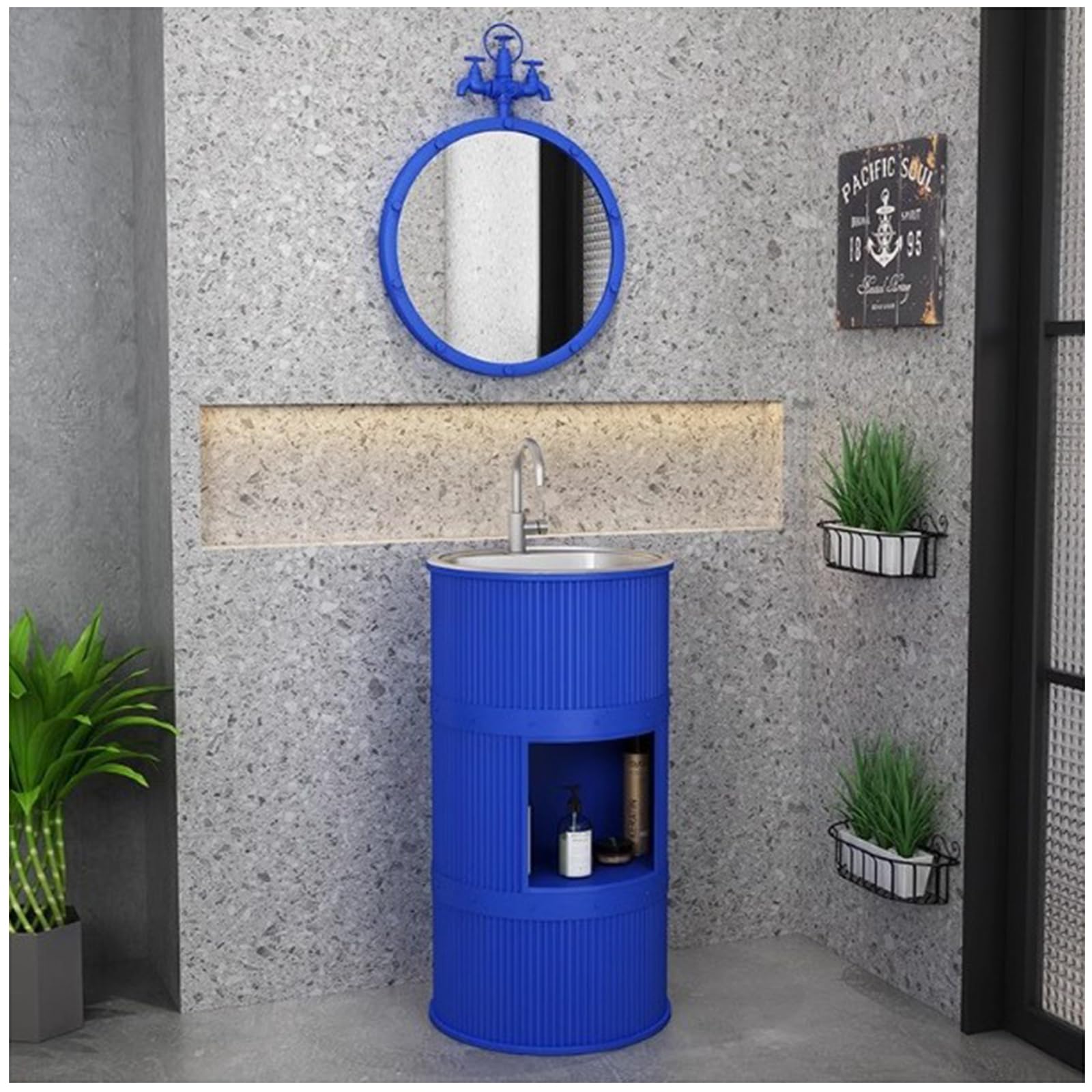 WDSOPK Pedestal Bathroom Sink - Pedestal Sink Modern Bathroom Basin Sink, Freestanding Modern Sinks for Bathroom/Garden, Bathroom Cabinet,A,with Mirror (A with mirror)