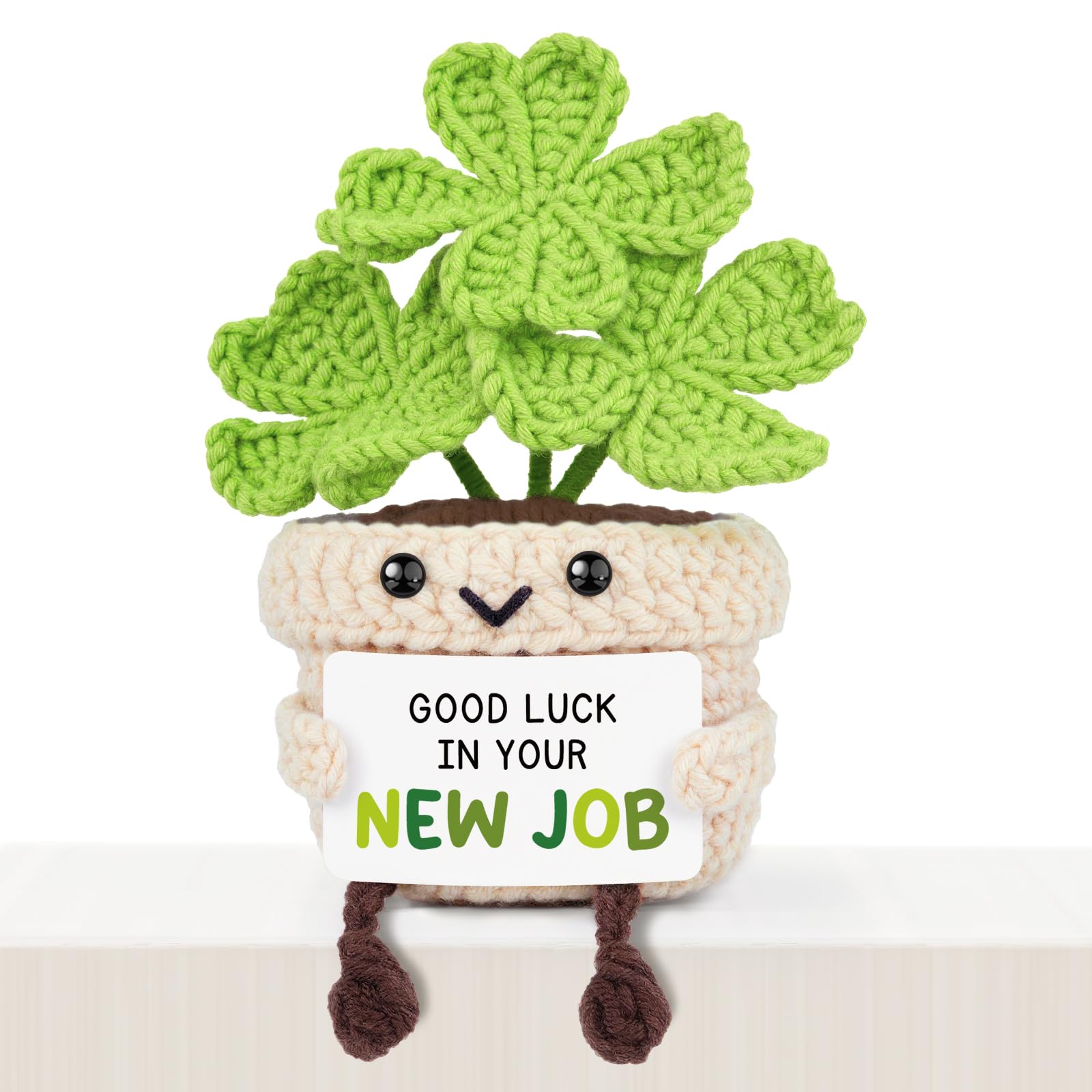Giftasy Good Luck in Your New Job - Handmade Crochet Clover New Job Gifts for Women Men - Leaving Gifts for Colleagues Friends Work Bestie Sister Family - Cute Desk Decor Keepsake