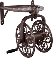 Liberty Garden 710 Navigator Rotating Wall-Mount Hose Reel - Holds 125 ft 5/8" Hose, Bronze Steel, 360° Swivel