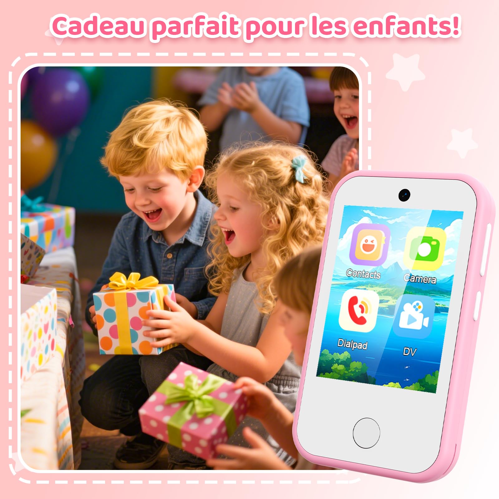 Téléphone Portable 4G pour Enfants Smartphone avec Double caméra écran Tactile de 2,8 Pouces Jouet éducatif pour garçons et Filles de 3, 4, 5, 6, 7, 8, 9 Ans Cadeau d'anniversaire Renard Rose