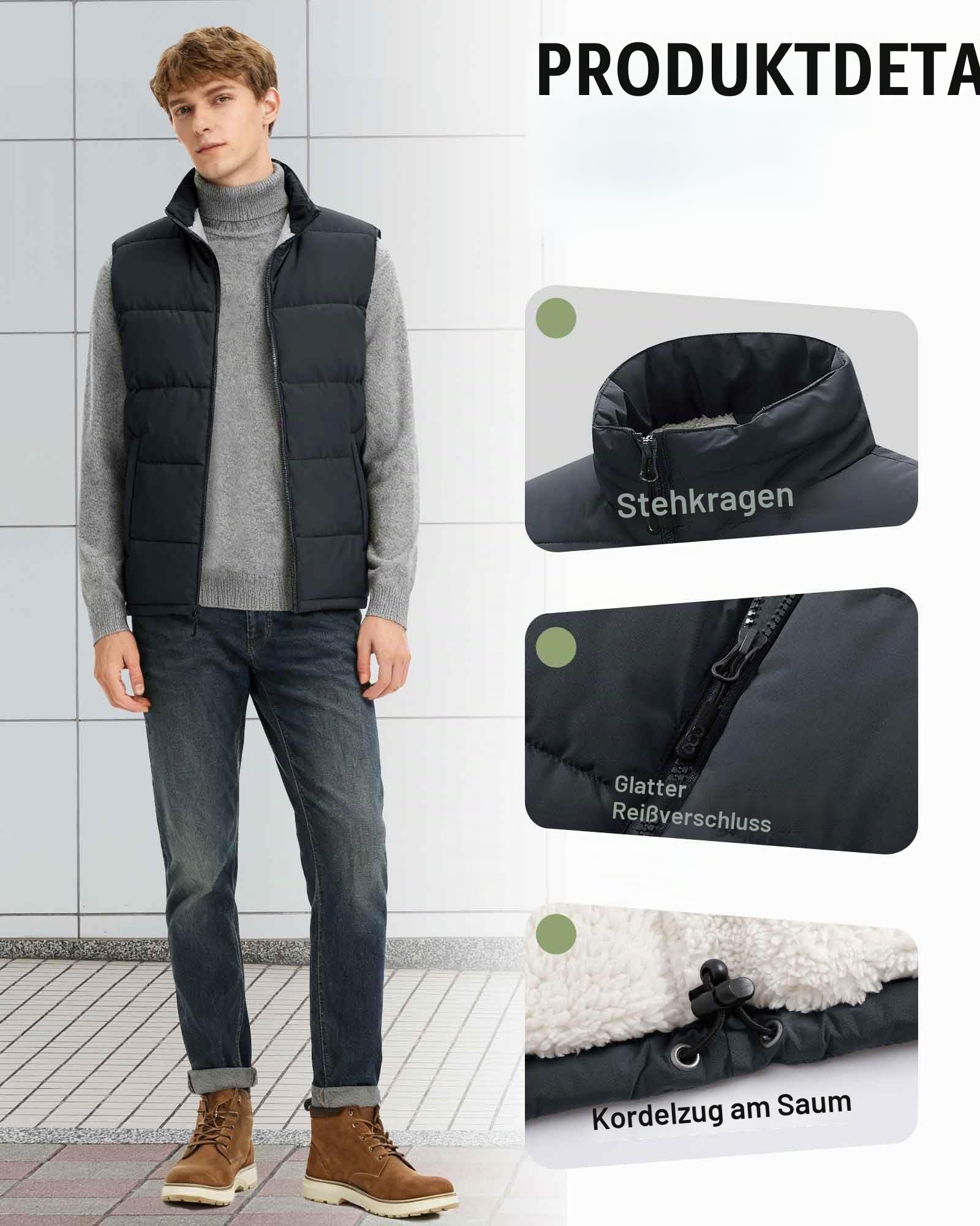 33,000ft Herren Winter Steppwesten Fleecegefütterte Winterwesten Warme Übergangswesten für Männer Wasserabweisende Outdoor Arbeitsweste Ärmellose Jacke mit 4 Taschen für Golf Wandern