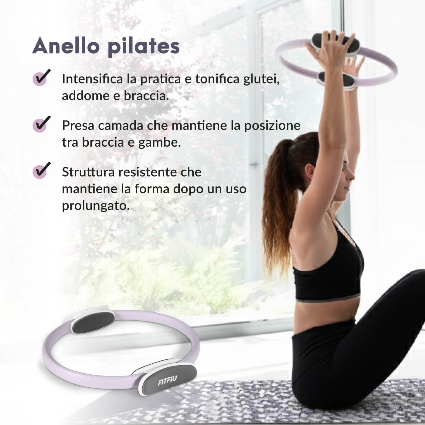 Fitfiu Fitness KITWELL-400 Pack di 4 Accessori Yoga Pilates Colore Lilla con Tappetino, Blocco, Anello e Cinghia Include Guida di Esercizi Wellness
