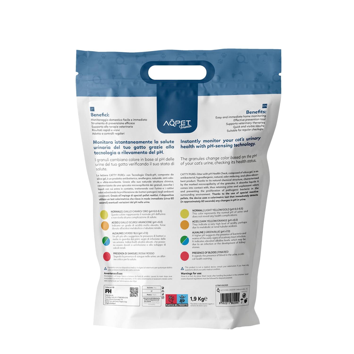 AQPET Catty Pure+ lettiera al silicio per gatti 6x5L (30 L) – con tecnologia Check-pH – cristalli reattivi al pH per il monitoraggio urinario – antibatterica, super assorbente e anti-odore