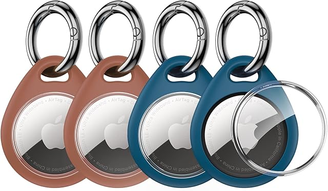 UNBREAKcable Protective Case for AirTags, [4-Pack] AirTags Loop Holder, Scratch-Resistant and Lock Design Scratch Protection Keychain, TPU Case for Keys, Bags, Luggage and Pet Collar (Brown&Blue)
