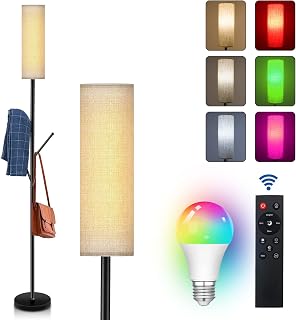 ELINKUME LED Floor Lamp for Living Room,67" Modern Floor Lamp with Remote,Dimmable RGB Clothes Hanging Standing Lamp-Remote & WiFi APP Controlled, Includes 9W Bulb for Bedroom,Corner Space